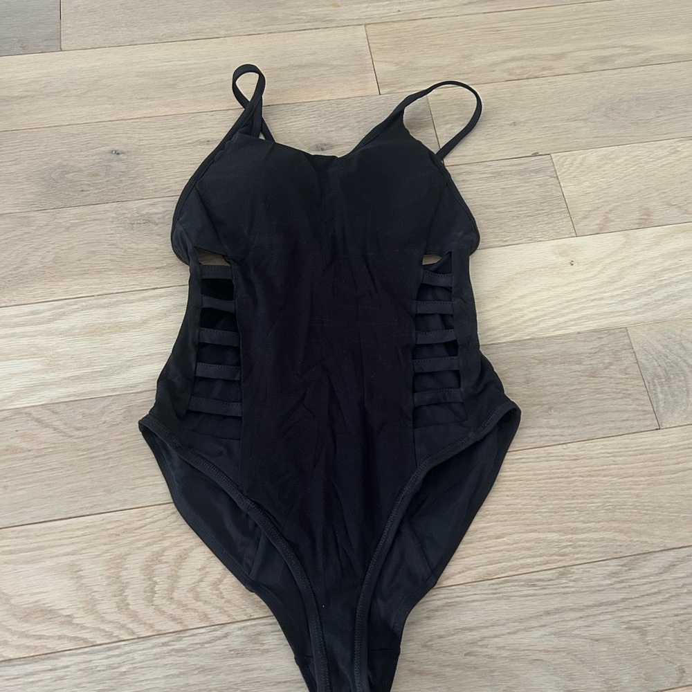 Black Strappy One-Piece Swimsuit